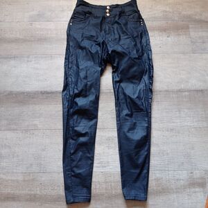 Pitbull Jeans Women's Size 14 High Waisted Coated Black Pants